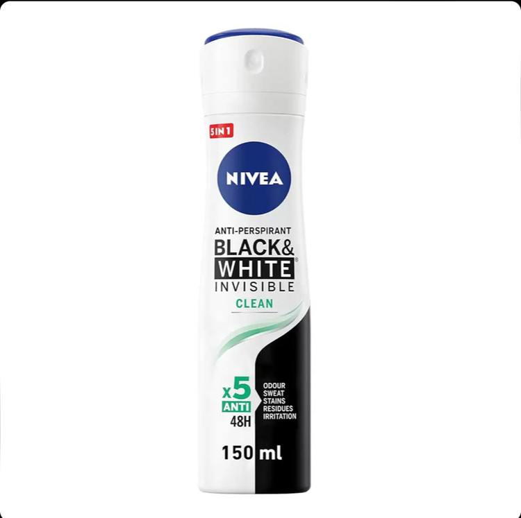 اسپری ضدتعریق نیوآ زنانه Nivea Black & White invisible clean حجم 150 میل