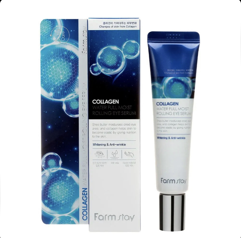 سرم دور چشم رولی کلاژن دریایی فارم استی Farm stay Collagen water full moist rolling eye serum حجم 25 میل