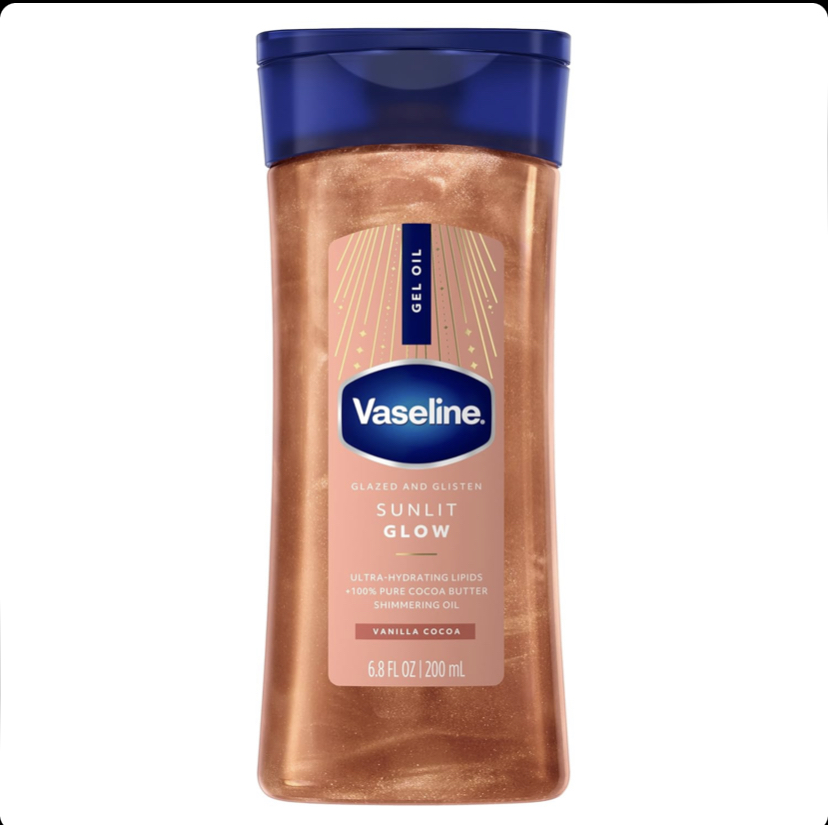 روغن بدن ژله ای شاین دار وازلین vaseline sunlit glow رنگ طلایی برنزی براق حجم 200 میل