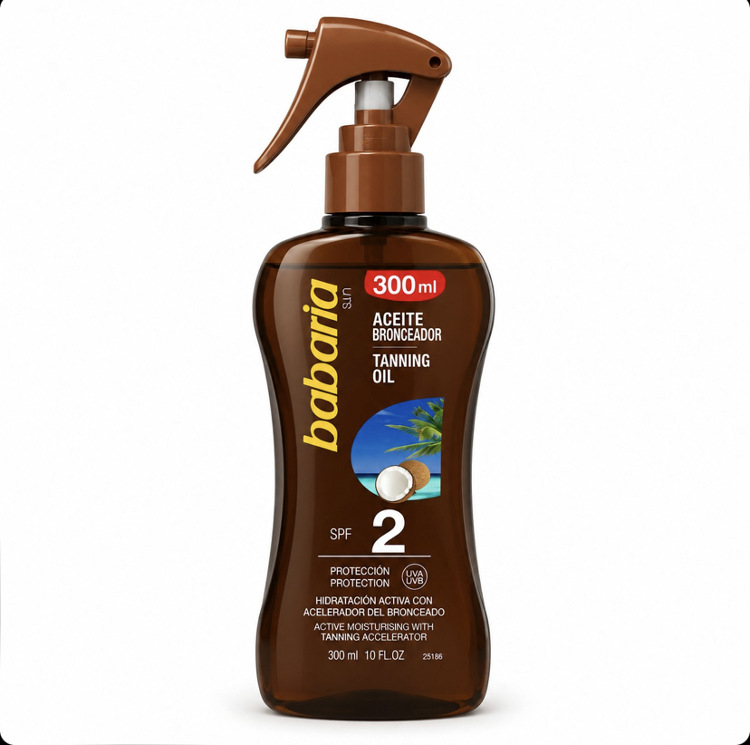 اسپری برنزه کننده نارگیل باباریا Babaria SPF 2 Coconut حجم 300 میل