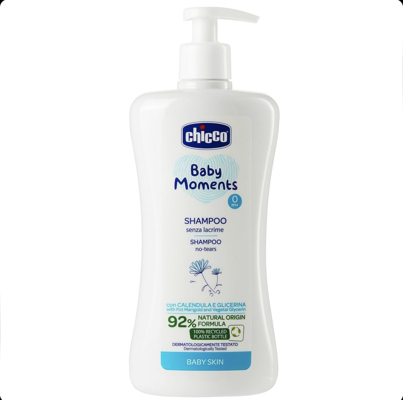شامپو بچه بدون اشک و سوزش چشم چیکو chicco baby moments حاوی گل همیشه بهار حجم 500 میل