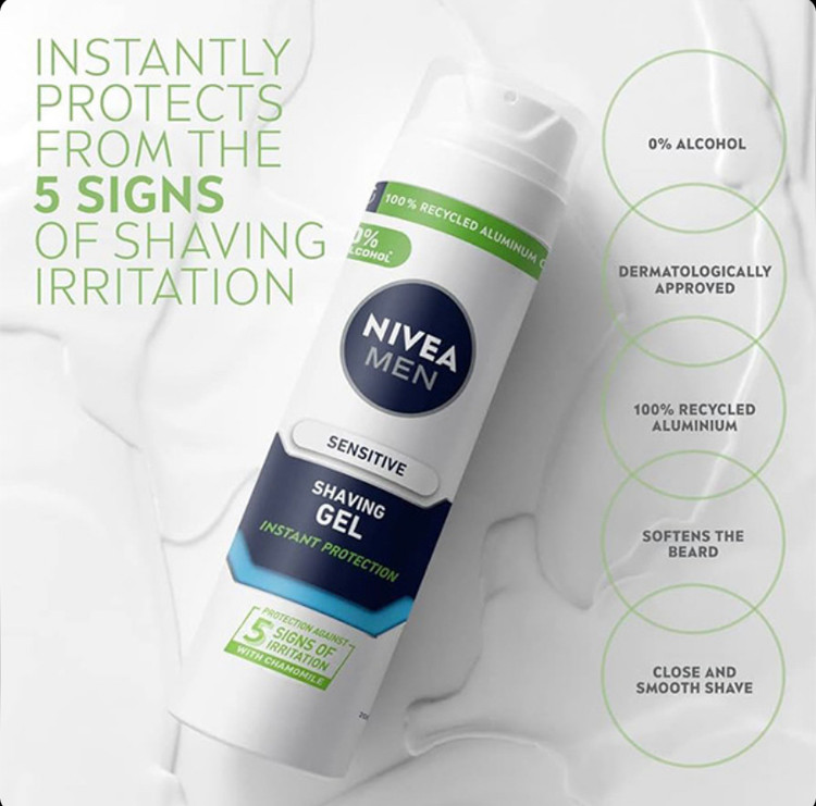 ژل اصلاح نیوآ Nivea مخصوص پوست حساس sensitive حجم ۲۰۰ میل