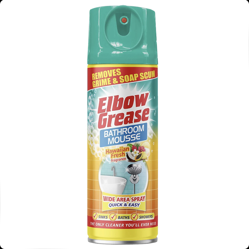 اسپری فومی پاک کننده حمام و سرویس بهداشتی البو گریس Elbow Grease Bathroom Mousse رایحه Hawaiian Fresh حجم 400 میل