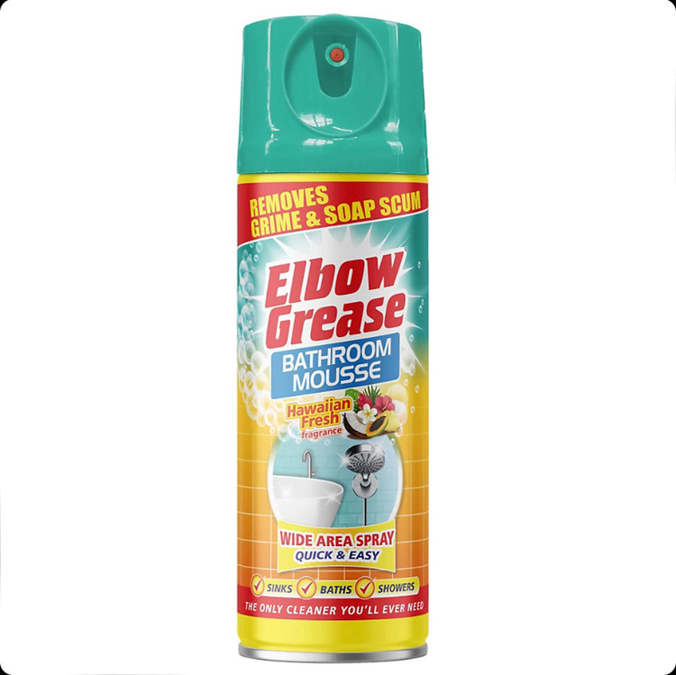 اسپری فومی پاک کننده حمام و سرویس بهداشتی البو گریس Elbow Grease Bathroom Mousse رایحه Hawaiian Fresh حجم 400 میل