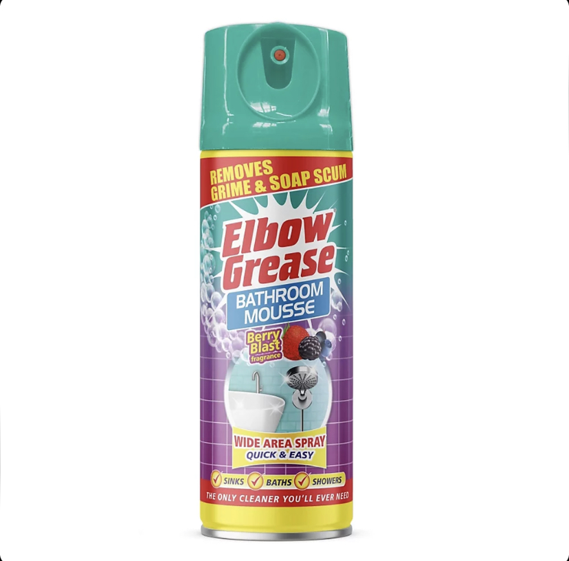 اسپری فومی پاک کننده حمام و سرویس بهداشتی البو گریس Elbow Grease Bathroom Mousse رایحه Berry Blast حجم 400 میل