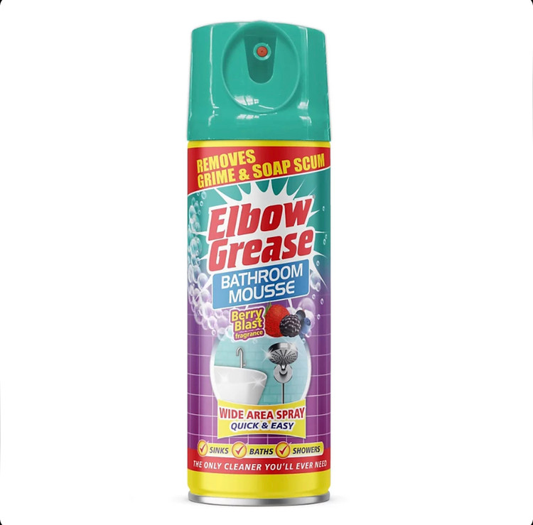 اسپری فومی پاک کننده حمام و سرویس بهداشتی البو گریس Elbow Grease Bathroom Mousse رایحه Berry Blast حجم 400 میل