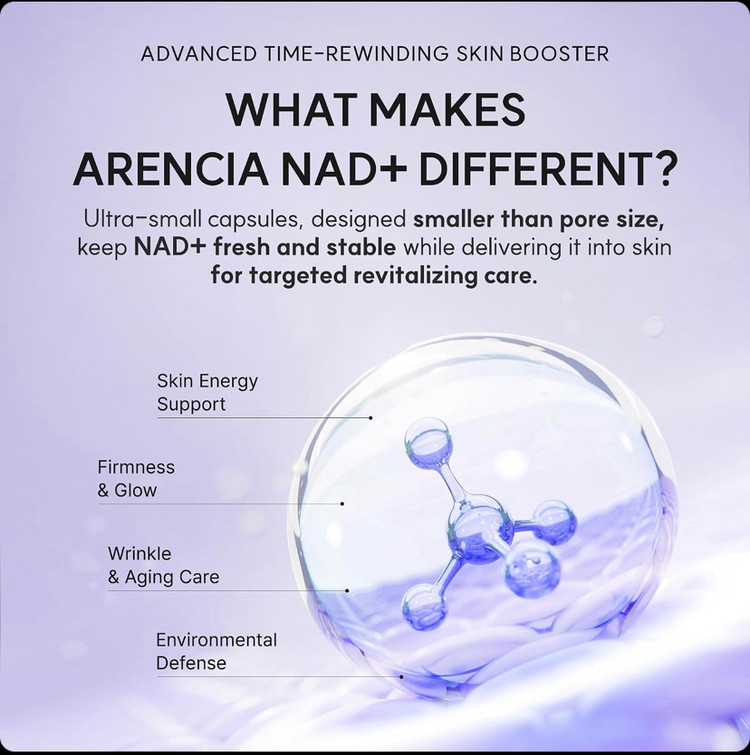 سرم صورت و دور چشم جوانساز و سفت کننده پوست آرنسیا Arencia NAD+ Booster Shot حجم 30 میل