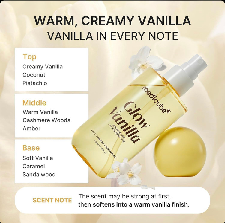 اسپری میست خوشبوکننده مو و بدن وانیلی مدیکوب Medicube Glow Vanilla Hair & Body Fragrance Mist حجم 250 میل