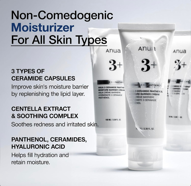 کرم مرطوبکننده و تقویتکننده سد دفاعی پوست ۳+ سرامید و پانتنول آنوا anua 3+ ceramide panthenol حجم 100 میل