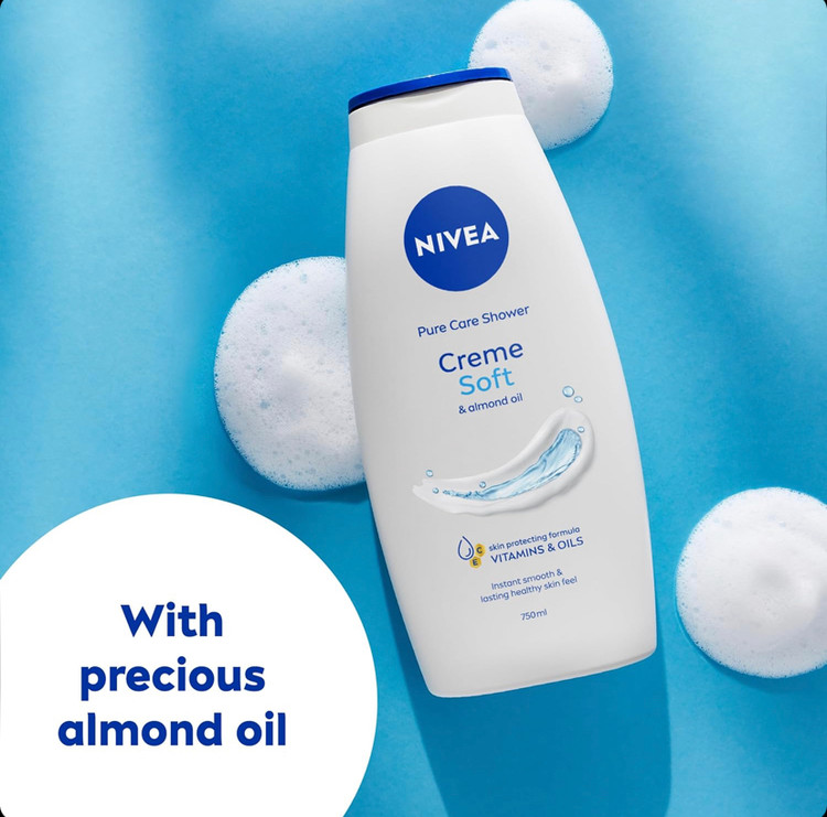 شامپو بدن کرمی و مرطوبکننده نیوآ NIVEA Creme Soft حاوی روغن بادام حجم 750 میل