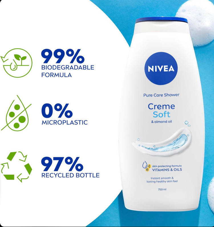 شامپو بدن کرمی و مرطوبکننده نیوآ NIVEA Creme Soft حاوی روغن بادام حجم 750 میل