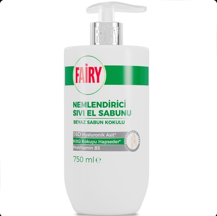 مایع دستشویی مرطوبکننده فیری Fairy با رایحه صابون سفید حاوی هیالورونیک اسید 16D و پروویتامین B5 حجم 750 میل