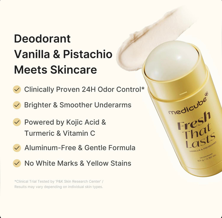 دئودورانت استیکی ضدتعریق و روشنکننده زیر بغل مدیکیوب Medicube Fresh That Lasts Vanilla & Pistachio حاوی کوجیک اسید و نیاسینامید وزن 83 گرم