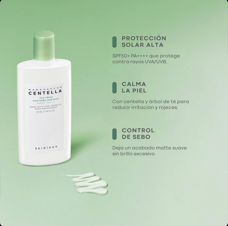 ضدآفتاب تسکیندهنده و کنترلکننده چربی پوست اسکین 1004 SKIN1004 Centella Tea-Trica Soothing Sun Milk SPF50+ حجم 50 میل
