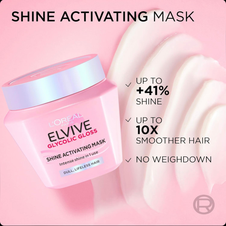ماسک مو براقکننده و صافکننده لورآل LOreal Paris Elvive Glycolic Gloss حاوی 13٪ کمپلکس گلیکولیک گلاس حجم 300 میل
