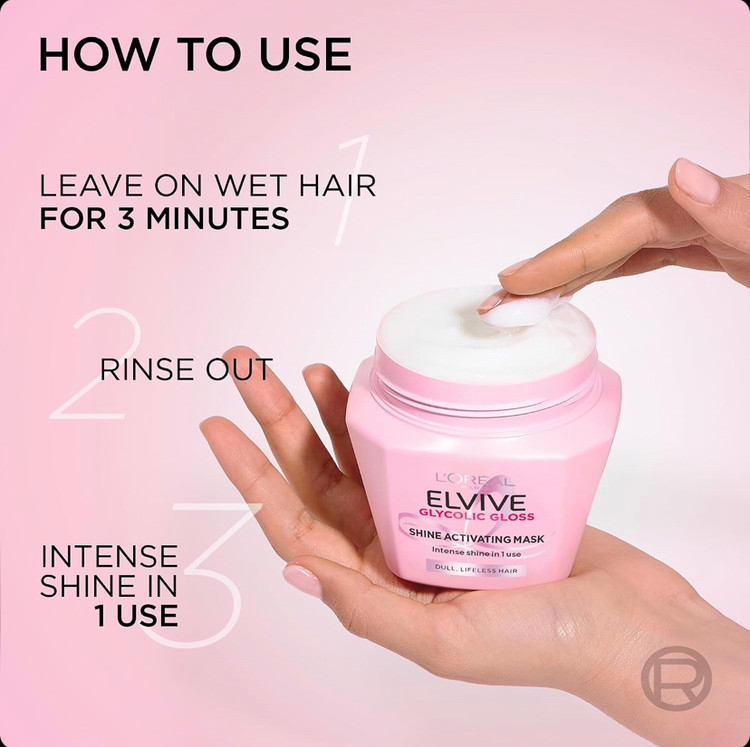 ماسک مو براقکننده و صافکننده لورآل LOreal Paris Elvive Glycolic Gloss حاوی 13٪ کمپلکس گلیکولیک گلاس حجم 300 میل