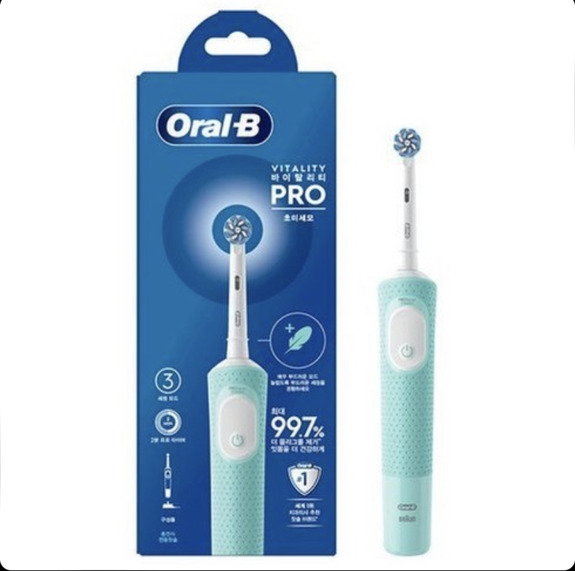 مسواک برقی اورال بی Oral-B Vitality Pro Mint Green به همراه ۲ یدک اضافه با 3 حالت مسواک‌زدن و تایمر 2 دقیقه‌ای رنگ سبز