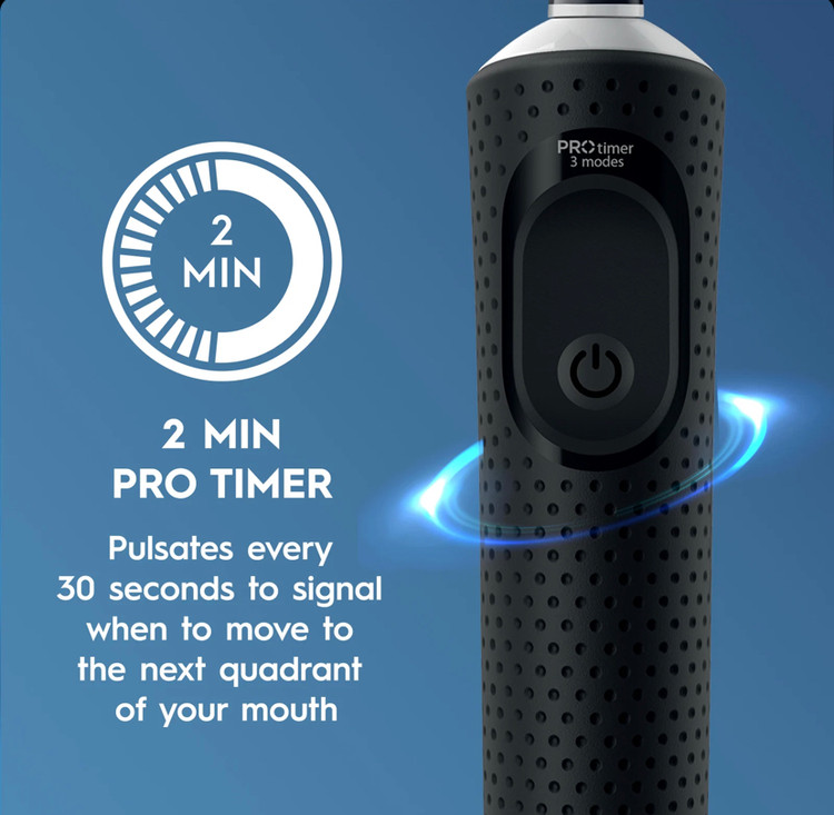 مسواک برقی اورال بی Oral-B Vitality Pro Black به همراه ۲ یدک اضافه با 3 حالت مسواکزدن و تایمر 2 دقیقهای رنگ مشکی