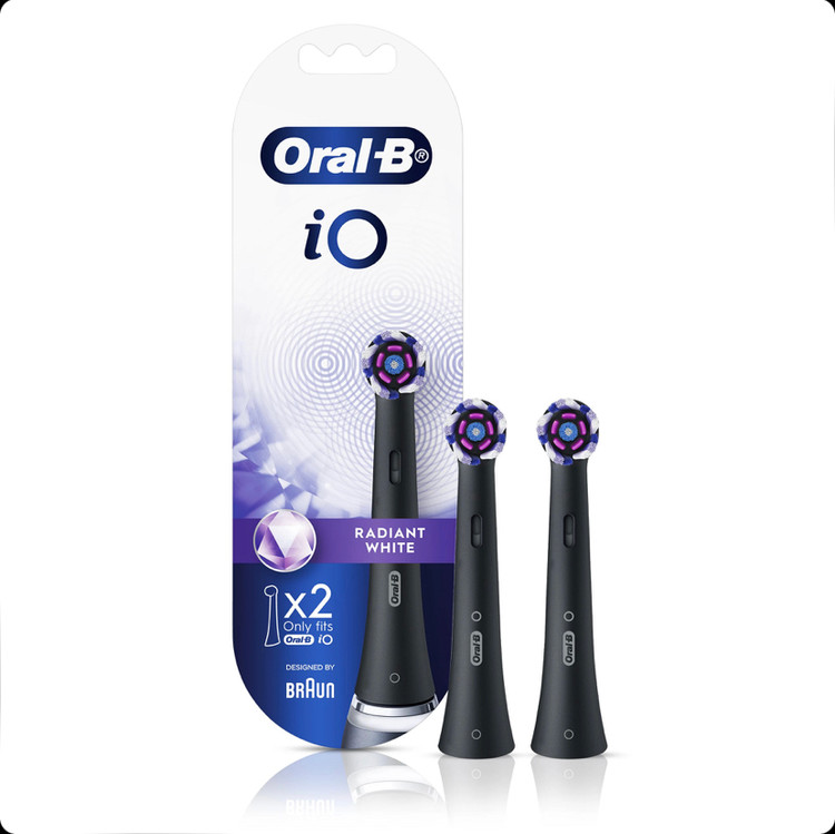 سری یدک مسواک برقی اورال بی Oral-B iO Radiant Whiteکمک به حذف لکههای سطحی دندان رنگ مشکی بسته 2 عددی