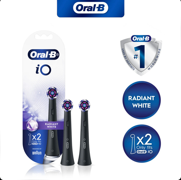 سری یدک مسواک برقی اورال بی Oral-B iO Radiant Whiteکمک به حذف لکههای سطحی دندان رنگ مشکی بسته 2 عددی