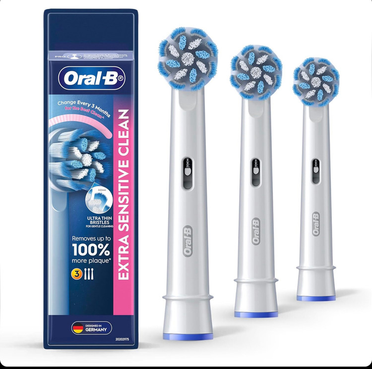 سری یدک مسواک برقی اورال-بی Oral-B Extra Sensitive Clean مناسب دندان و لثه حساس بسته 3 عددی