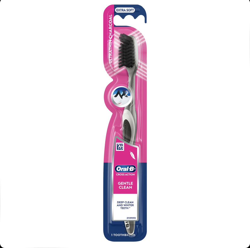 مسواک نرم و فوق‌باریک اورال-بی Oral-B Cross Action Gentle Clean Ultrathin Charcoal با برس Extra Soft