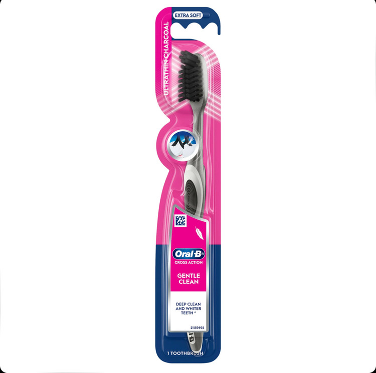 مسواک نرم و فوقباریک اورال-بی Oral-B Cross Action Gentle Clean Ultrathin Charcoal با برس Extra Soft
