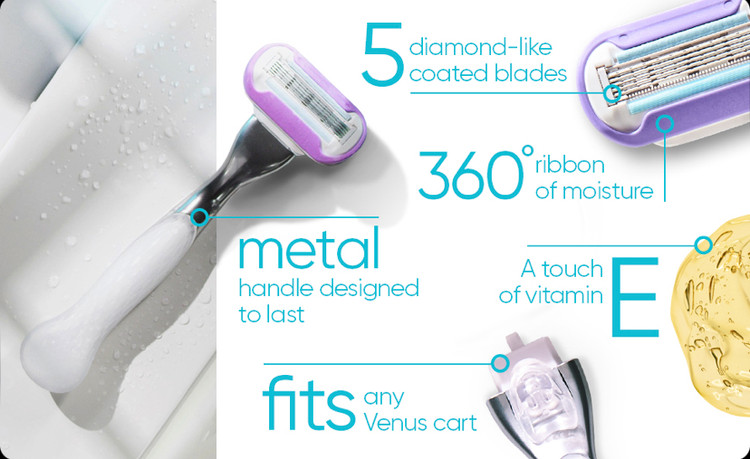 خودتراش زنانه ژیلت ونوس Venus Deluxe Smooth Platinum دارای 5 تیغه با روکش الماسمانند و دسته فلزی به همراه 2 یدک